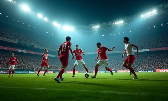 Partido de fútbol emocionante con afición animando