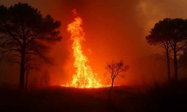 Incendio forestal en España, humo sobre árboles