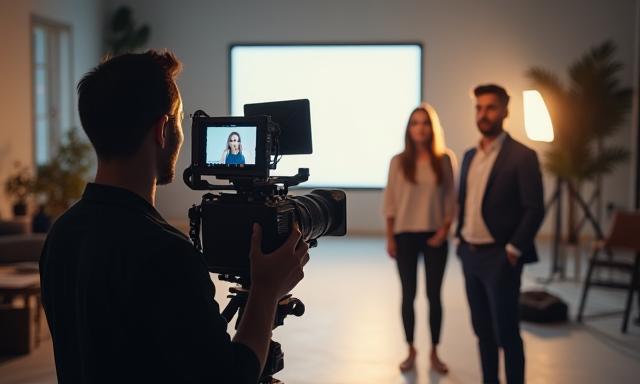 Equipo grabando vídeo corporativo para empresa